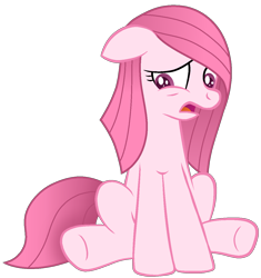 Size: 1186x1262 | Tagged: safe, artist:muhammad yunus, artist:tanahgrogot, imported from derpibooru, oc, oc only, oc:annisa trihapsari, earth pony, pony, female, floppy ears, looking at you, mare, not rarity, open mouth, pink body, pink hair, sad, sad pony, simple background, solo, transparent background, vector