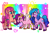 Size: 6458x4200 | Tagged: safe, artist:lilpinkghost, imported from derpibooru, izzy moonbow, pipp petals, sunny starscout, earth pony, pegasus, pony, unicorn, abstract background, blushing, female, g5, heart, mare, open mouth, pipp, purple hair, rainbow, raised hoof