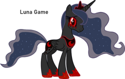 Size: 1000x633 | Tagged: safe, artist:pagiepoppie12345, edit, imported from derpibooru, princess luna, alicorn, luna game, .exe, blood, blood moon, creepypasta, crown, crying, jewelry, moon, recolor, regalia, smiling