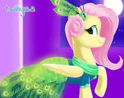 Size: 773x610 | Tagged: safe, artist:twiliysa, imported from derpibooru, fluttershy, pegasus, pony, clothes, dress, female, full moon, gala dress, mare, moon, solo