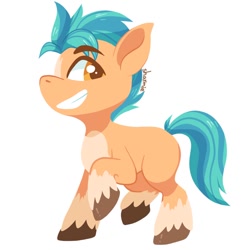 Size: 900x900 | Tagged: safe, artist:sharmie, imported from derpibooru, hitch trailblazer, earth pony, pony, spoiler:g5, g5, grin, looking at you, male, simple background, smiling, solo, stallion, teeth, unknown pony, unshorn fetlocks, white background