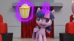 Size: 1920x1080 | Tagged: safe, imported from derpibooru, screencap, twilight sparkle, alicorn, pony, hat in the way, my little pony: pony life, my little pony: stop motion short, food, g4.5, magic, pony life, popcorn, solo, stop motion, twilight sparkle (alicorn)