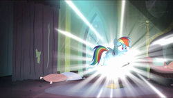 Size: 1136x640 | Tagged: safe, imported from derpibooru, screencap, rainbow dash, pegasus, pony, power ponies (episode), butt, comic book, cute, dashabetes, female, gritted teeth, plot, portal, rainbutt dash, solo, teeth