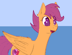 Size: 2208x1696 | Tagged: safe, alternate version, artist:modera, imported from derpibooru, scootaloo, pegasus, pony, animated, cute, cutealoo, cutie mark, eye shimmer, happy, open mouth, open smile, smiling, solo, the cmc's cutie marks