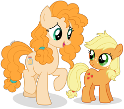 Size: 6065x5332 | Tagged: safe, artist:cirillaq, imported from derpibooru, applejack, pear butter, pony, absurd resolution, cute, female, filly, filly applejack, jackabetes, mother and child, mother and daughter, pearabetes, simple background, transparent background, vector, younger