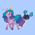 Size: 2048x2048 | Tagged: safe, artist:pfeffaroo, imported from derpibooru, izzy moonbow, pony, unicorn, ball, blue background, cosmog, crossover, female, g5, grin, high res, horn, horn guard, horn impalement, hornball, izzy's tennis ball, looking back, mare, nebby, pokémon, pokémon sun and moon, simple background, smiling, teeth, tennis ball, unshorn fetlocks