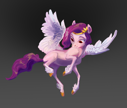 Size: 2554x2183 | Tagged: safe, artist:varwing, imported from derpibooru, pipp petals, pegasus, pony, female, g5, gradient background, high res, looking down, mare, pipp, solo, spread wings, unshorn fetlocks, wings