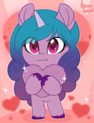 Size: 1528x2000 | Tagged: safe, artist:auroracursed, imported from derpibooru, izzy moonbow, fluffy pony, pony, unicorn, bracelet, character:izzy moonbow, chibi, cute, cutie mark, female, fluffy, g5, gradient mane, heart, heart eyes, izzybetes, jewelry, signature, solo, sparkles, sparkly mane, species:pony, species:unicorn, unshorn fetlocks, wingding eyes