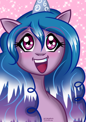 Size: 2480x3508 | Tagged: safe, artist:cosmiccutie01, imported from derpibooru, izzy moonbow, pony, unicorn, blushing, eyelashes, female, g5, high res, looking at you, mare, open mouth, signature, solo, starry eyes, wingding eyes