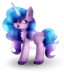 Size: 1124x1272 | Tagged: safe, artist:asthethicwave, imported from derpibooru, izzy moonbow, pony, unicorn, butt fluff, cheek fluff, chest fluff, ear fluff, female, g5, mare, open mouth, simple background, solo, text, transparent background, unshorn fetlocks