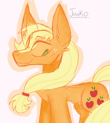 Size: 800x900 | Tagged: safe, artist:junko, artist:php163, imported from derpibooru, applejack, earth pony, pony, art, cute, cutie mark, digital art, doodle, ear fluff, female, freckles, jackabetes, mare, missing accessory, signature, simple background, sketch, smiling, solo, white background, wip