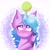 Size: 2297x2297 | Tagged: safe, artist:galaxy swirl, imported from derpibooru, izzy moonbow, pony, unicorn, spoiler:g5, spoiler:g5 movie, abstract background, ball, blushing, ear fluff, female, g5, g5 movie, grin, horn, horn guard, horn impalement, hornball, izzy's tennis ball, looking up, mare, smiling, solo, teeth, tennis ball