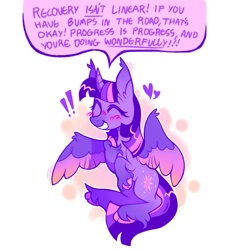 Size: 1436x1504 | Tagged: safe, artist:occultusion, artist:onionpwder, imported from derpibooru, twilight sparkle, alicorn, pony, blushing, cute, exclamation point, eyes closed, female, grin, heart, mare, motivational, positive ponies, raised hoof, sitting, smiling, solo, twiabetes, twilight sparkle (alicorn), unshorn fetlocks