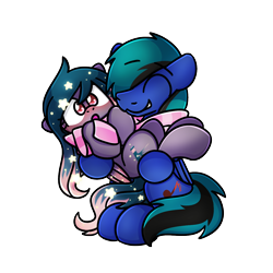 Size: 1240x1240 | Tagged: safe, artist:sugar morning, imported from derpibooru, oc, oc:ender, oc:star, pegasus, pony, derpibooru community collaboration, blushing, carrying, clothes, couple, ender's herd, female, flustered, male, mare, romantic, scarf, smiling, stallion, surprised