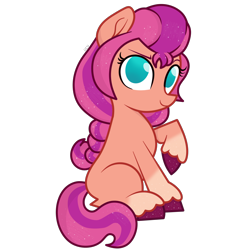 Size: 3464x3464 | Tagged: safe, artist:tokkii, artist:twxly, imported from derpibooru, sunny starscout, earth pony, pony, female, g5, looking at you, raised hoof, simple background, sitting, smiling, solo, transparent background