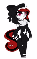 Size: 1912x3000 | Tagged: safe, artist:lockheart, imported from derpibooru, oc, oc only, oc:lilith, semi-anthro, unicorn, belly button, clothes, female, freckles, inverted cross, leggings, mare, nun outfit, piercing, socks, solo, thigh highs