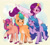 Size: 1280x1152 | Tagged: safe, artist:bishopony, artist:guzzlord, imported from derpibooru, hitch trailblazer, izzy moonbow, pipp petals, sunny starscout, earth pony, pegasus, pony, unicorn, spoiler:my little pony: a new generation, blushing, cute, female, g5, g5 movie, grin, hitch trailblazer gets all the mares, male, mare, my little pony: a new generation, one eye closed, open mouth, pipp, raised hoof, smiling, spread wings, stallion, teeth, tongue out, unshorn fetlocks, wings, wink