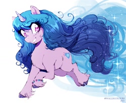 Size: 1720x1410 | Tagged: safe, artist:walliscolours, imported from derpibooru, izzy moonbow, pony, unicorn, bracelet, ethereal mane, female, g5, grin, jewelry, mare, smiling, solo, starry mane, teeth