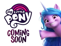 Size: 902x671 | Tagged: safe, imported from derpibooru, izzy moonbow, pony, unicorn, spoiler:g5, coming soon, cute, g5, izzybetes, my little pony logo, solo