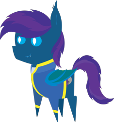 Size: 5699x6073 | Tagged: safe, artist:tikibat, derpibooru exclusive, imported from derpibooru, oc, oc only, oc:stardust, oc:stardust(cosmiceclipse), bat pony, pony, bat pony oc, bat wings, clothes, ear fluff, fallout, fangs, jumpsuit, male, membranous wings, simple background, slit eyes, slit pupils, solo, stallion, transparent background, vault suit, wings