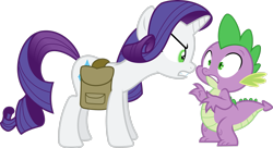 Size: 3319x1807 | Tagged: safe, artist:gamemasterluna, imported from derpibooru, rarity, spike, dragon, pony, unicorn, inspiration manifestation, bag, green eyes, inspirarity, male, possessed, saddle bag, simple background, transparent background, vector