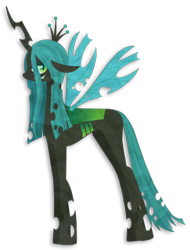 Size: 432x567 | Tagged: safe, artist:herbalentymologist, imported from derpibooru, queen chrysalis, changeling, changeling queen, crown, female, floppy ears, jewelry, regalia, simple background, solo, transparent background