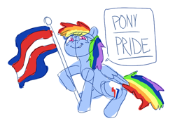 Size: 754x519 | Tagged: safe, anonymous artist, imported from derpibooru, rainbow dash, pegasus, pony, dialogue, female, flag, mare, ponysexuality flag, pride, pride flag, simple background, solo, white background