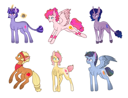 Size: 2085x1591 | Tagged: safe, artist:nikytale, imported from derpibooru, applejack, fluttershy, pinkie pie, rainbow dash, rarity, twilight sparkle, classical unicorn, earth pony, pegasus, pony, unicorn, alternate cutie mark, cloven hooves, earth pony fluttershy, glasses, leonine tail, mane six, mug, pegasus pinkie pie, race swap, simple background, tongue out, unicorn twilight, unshorn fetlocks, white background