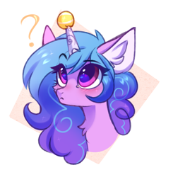 Size: 1794x1833 | Tagged: safe, artist:pesty_skillengton, imported from derpibooru, izzy moonbow, pony, unicorn, abstract background, ball, blushing, chest fluff, colored ears, confused, cute, ear fluff, female, g5, g5 movie, heart eyes, horn, horn guard, horn impalement, hornball, izzy's tennis ball, izzybetes, mare, question mark, solo, style emulation, tennis ball, wingding eyes