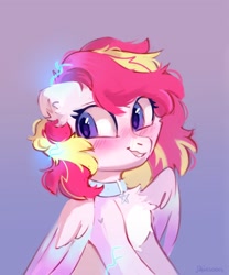 Size: 1794x2160 | Tagged: safe, artist:_mpiesocks, artist:raily, imported from derpibooru, oc, oc only, pegasus, pony, bust, collar, embarrassed, lightning, portrait, solo