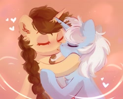 Size: 4096x3317 | Tagged: safe, artist:_mpiesocks, artist:raily, imported from derpibooru, oc, oc only, oc:eula phi, oc:vird-gi, pony, unicorn, bust, female, kissing, lesbian, love, portrait