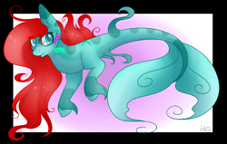 Size: 1584x1008 | Tagged: safe, artist:leafy44, imported from derpibooru, oc, oc only, hybrid, merpony, seapony (g4), blue eyes, eyelashes, female, fish tail, flowing mane, looking at you, purple background, red mane, signature, simple background, smiling, solo, tail, unshorn fetlocks