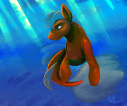 Size: 1280x1067 | Tagged: safe, artist:scruffasus, imported from derpibooru, oc, oc only, seapony (g4), blue background, blue eyes, brush, clothes, crepuscular rays, dorsal fin, fin wings, fish tail, ocean, patreon, patreon reward, pencil drawing, see-through, signature, simple background, solo, sunlight, swimming, tail, traditional art, underwater, water, wings