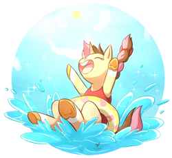 Size: 1024x942 | Tagged: safe, artist:foxhatart, imported from derpibooru, oc, oc only, oc:neopolitan, pony, unicorn, female, inner tube, mare, solo