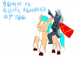 Size: 1280x960 | Tagged: safe, artist:horsesplease, imported from derpibooru, grubber, hitch trailblazer, earth pony, hedgehog, pony, unown, my little pony: the movie, spoiler:g5, doodle, drunk, g5, hedgehogs riding ponies, lunt, pokémon, riding
