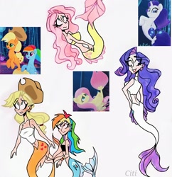 Size: 2472x2552 | Tagged: safe, artist:citi, imported from derpibooru, screencap, applejack, fluttershy, rainbow dash, rarity, human, mermaid, seapony (g4), my little pony: the movie, applejack's hat, belly button, cowboy hat, cutie mark, fins, freckles, hat, humanized, mermaid tail, mermaidized, mermarity, midriff, scene interpretation, screencap reference, seaponified, seapony applejack, seapony fluttershy, seapony rainbow dash, seapony rarity, species swap