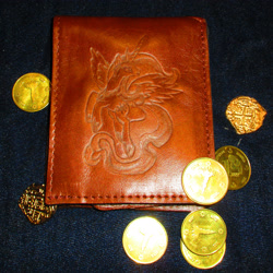 Size: 3474x3474 | Tagged: safe, alternate version, artist:malte279, imported from derpibooru, part of a set, princess celestia, coin, craft, leather, pyrography, traditional art, wallet