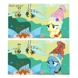 Size: 1080x1080 | Tagged: safe, artist:luna.queex, edit, edited screencap, imported from derpibooru, screencap, fluttershy, meadowbrook, bee, flash bee, insect, pegasus, pony, alternate hairstyle, eyelashes, female, mare, outdoors, swamp fever plant, thinking