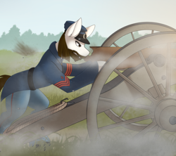 Size: 2250x2000 | Tagged: safe, artist:silverfox057, imported from derpibooru, oc, oc only, oc:rough seas, earth pony, pony, american civil war, beard, cannon, facial hair, smoke, solo