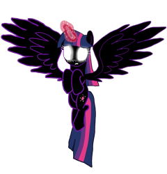 Size: 5000x5216 | Tagged: safe, artist:rubyponywolf22, imported from derpibooru, twilight sparkle, alicorn, pony, black goo, dark magic, flying, glowing eyes, magic, nightmare twilight, nightmarified, solo, spread wings, twilight sparkle (alicorn), wings