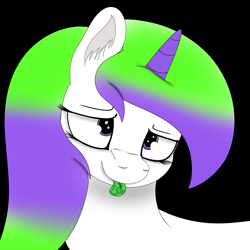 Size: 4096x4096 | Tagged: safe, artist:redbean, imported from derpibooru, oc, oc:white haze, unicorn, :p, black background, bust, colored insides, half-lidded eyes, multicolored eyes, multicolored hair, portrait, simple background, tongue out