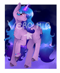 Size: 1280x1559 | Tagged: safe, artist:carmilitasol, imported from derpibooru, izzy moonbow, pony, unicorn, abstract background, blushing, chest fluff, female, g5, mare, raised hoof, smiling, solo, unshorn fetlocks