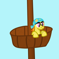 Size: 1000x1000 | Tagged: safe, artist:wren, oc:sunspot, bandana, crow's nest, female, intense, lookout, mare, pirate, simple background, solo, stare, watch, watching, watching you clop
