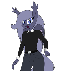 Size: 1933x2279 | Tagged: safe, artist:moonatik, imported from derpibooru, oc, oc only, oc:selenite, anthro, bat pony, bat pony oc, bat wings, belt, clothes, fangs, female, jeans, looking at you, mare, pants, simple background, smiling, solo, transparent background, wings