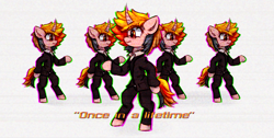 Size: 791x400 | Tagged: safe, artist:mjsw, imported from derpibooru, oc, oc only, oc:majuvelliy, pony, clothes, female, mare, music reference, palindrome get, reference, solo, suit