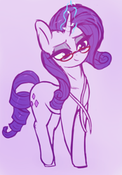 Size: 1730x2490 | Tagged: safe, artist:t72b, imported from derpibooru, rarity, pony, unicorn, crossed legs, female, glasses, glowing horn, horn, magic, mare, measuring tape, monochrome, raised, simple background, smiling, solo