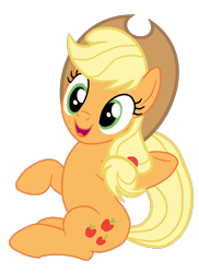 Size: 1107x1523 | Tagged: safe, artist:gmaplay, imported from derpibooru, applejack, earth pony, pony, best gift ever, mystery voice, applejack's hat, cowboy hat, cute, female, hat, jackabetes, open mouth, raised hoof, simple background, sitting, solo, transparent background