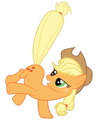 Size: 1225x1593 | Tagged: safe, artist:gmaplay, imported from derpibooru, applejack, earth pony, pony, applebutt, applejack's hat, ass up, butt, cowboy hat, female, flank, hat, hip, raised hoof, raised leg, raised tail, simple background, solo, tail, teeth, transparent background, vector