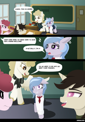 Size: 2533x3648 | Tagged: safe, artist:andaluce, imported from derpibooru, oc, oc only, oc:winter azure, earth pony, pegasus, pony, unicorn, 3 panel comic, accidentally gay, awkward, braces, clothes, colt, comic, crossdressing, cute, earth pony oc, eyelashes, female, femboy, filly, gender confusion, girly, heart eyes, male, mare, mistaken gender, ocbetes, school, school uniform, skirt, speech bubble, trap, wingding eyes