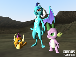 Size: 2048x1536 | Tagged: safe, artist:gradiusfanatic, imported from derpibooru, princess ember, smolder, spike, dragon, 3d, dragon trio, dragoness, female, gmod, male, mountain